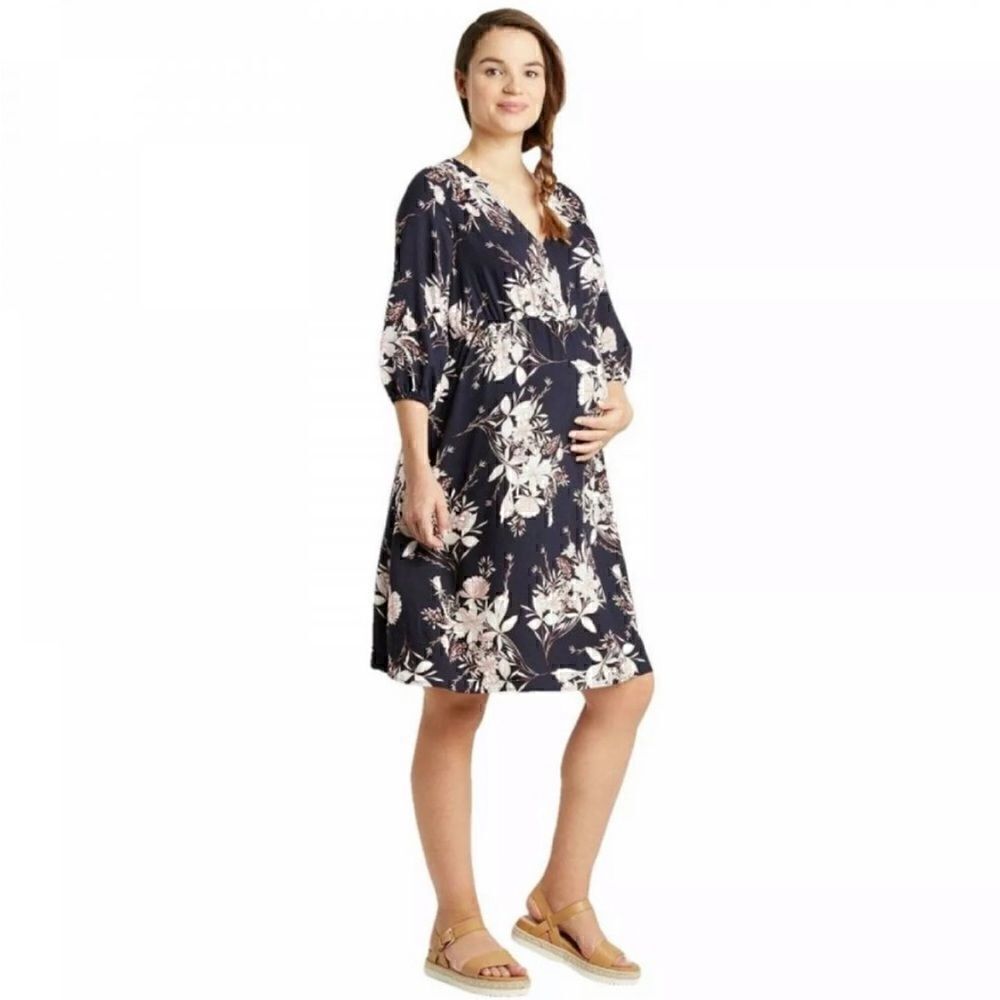 Isabel Maternity Navy Floral Dress NWT